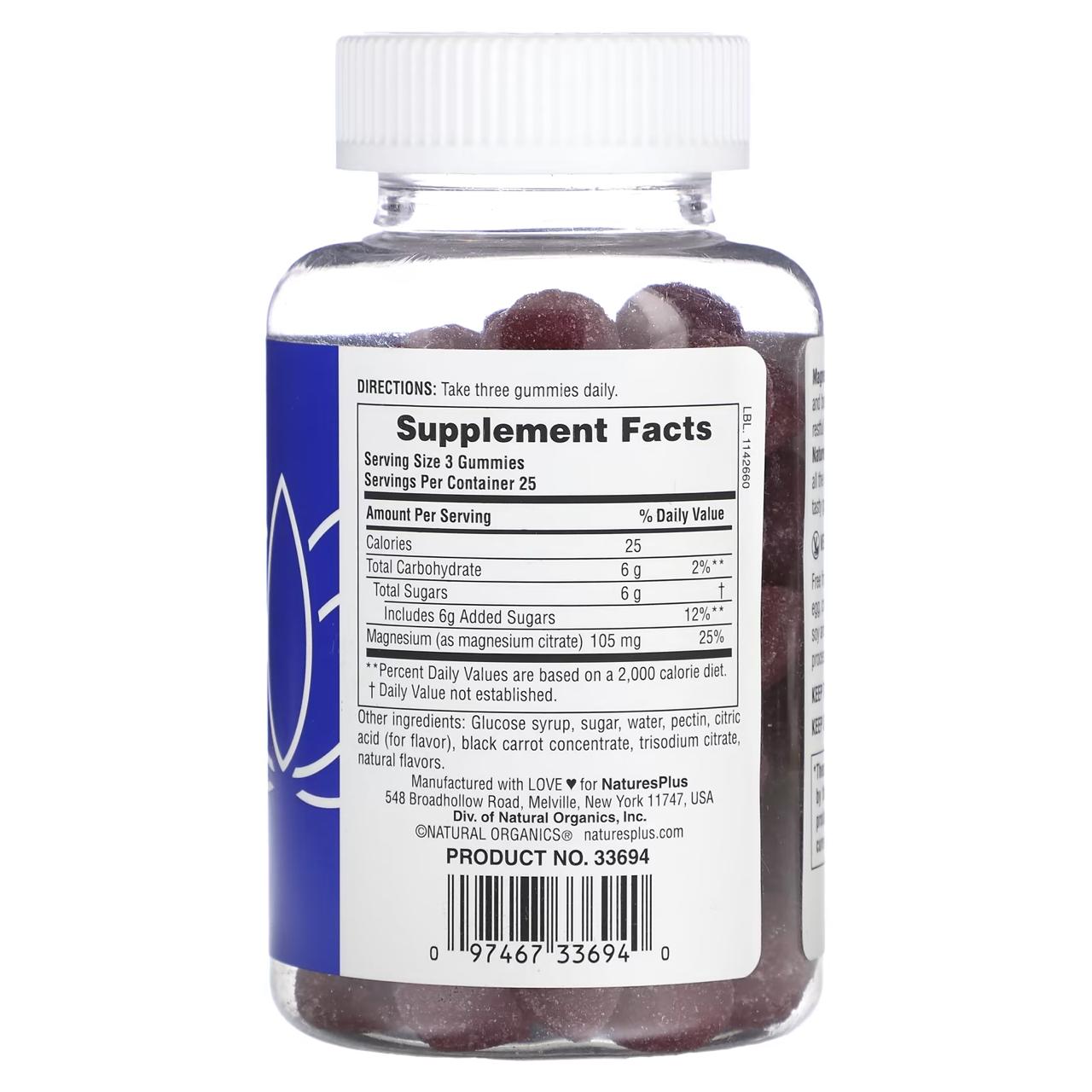 NaturesPlus® Magnesium Citrate, Raspberry, 75 Gummies