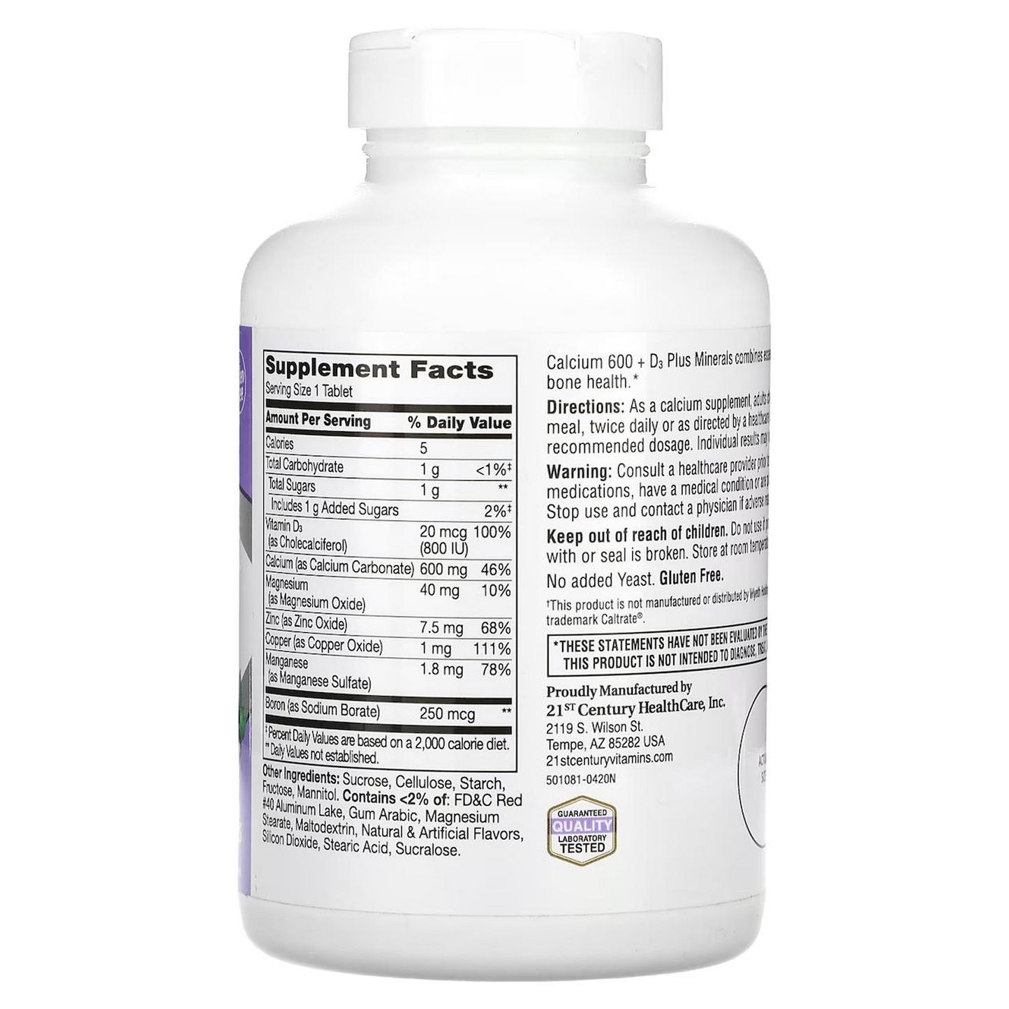 21 Century 600+D3 Plus Minerals 75 Tablets