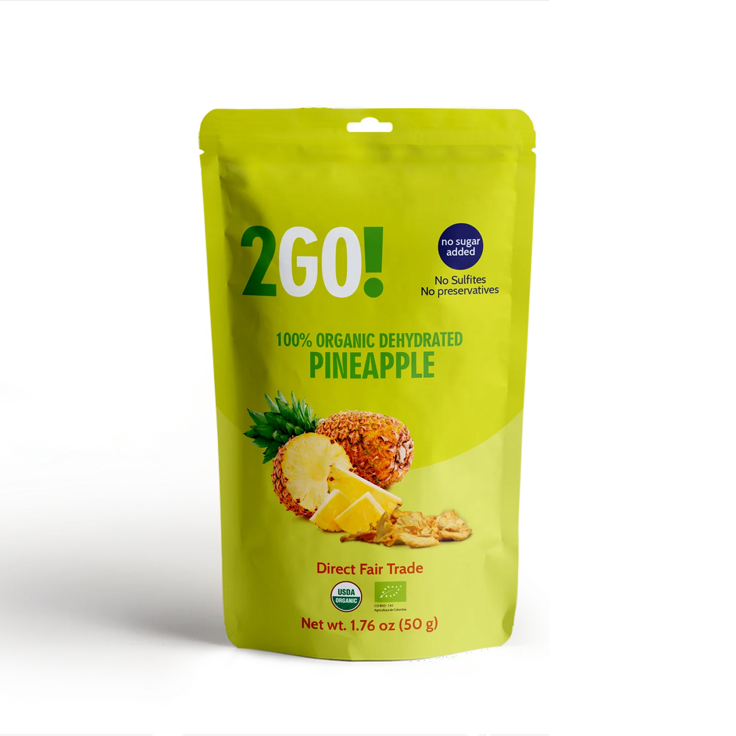 2go! Organic Dried Pineapple, 1.76 Oz