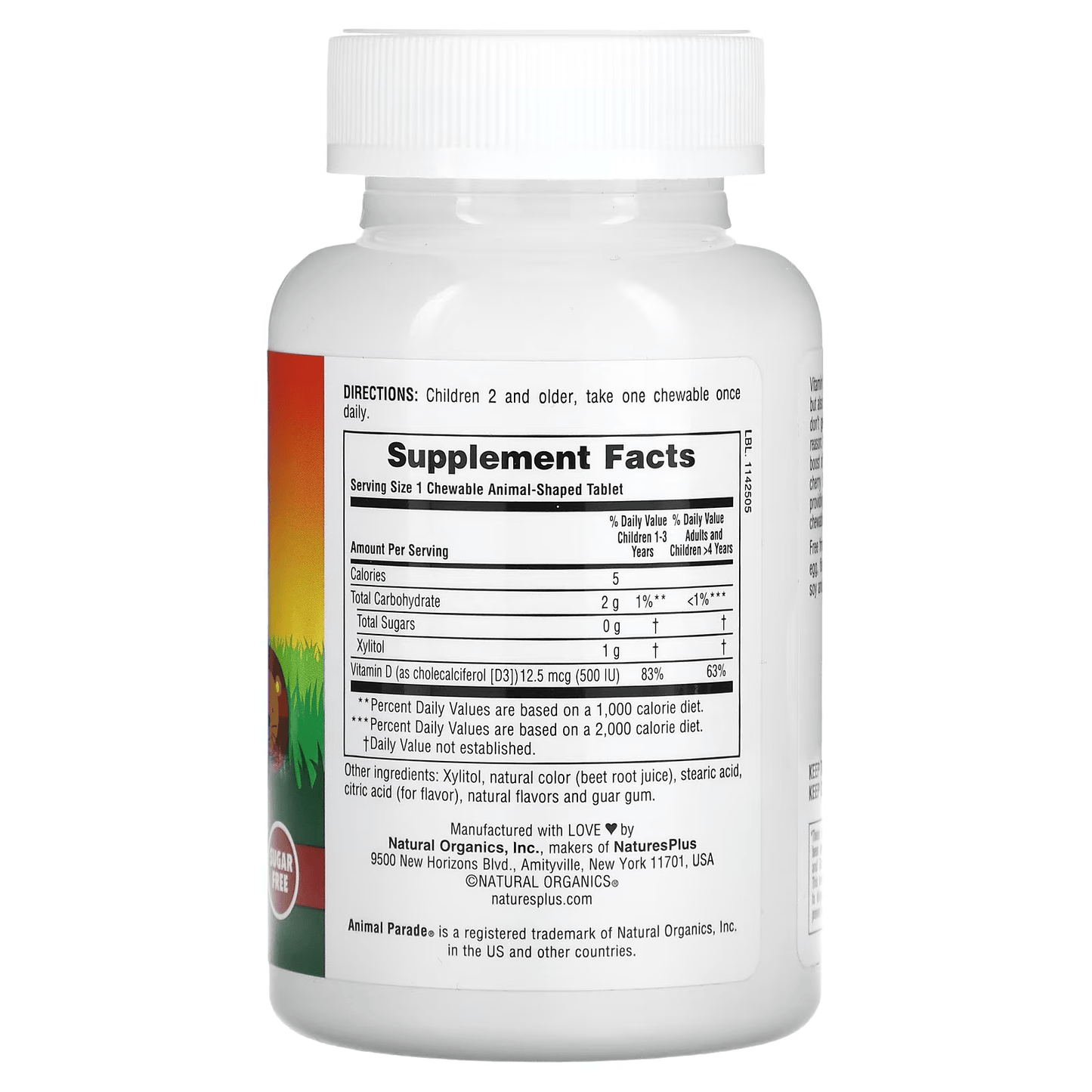 NaturesPlus® Animal Parade, Vitamin D3, Sugar Free, Chewable, 90 Tablets