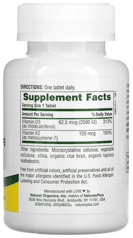 NaturesPlus® Vitamin D3 & K2, 90 Capsules