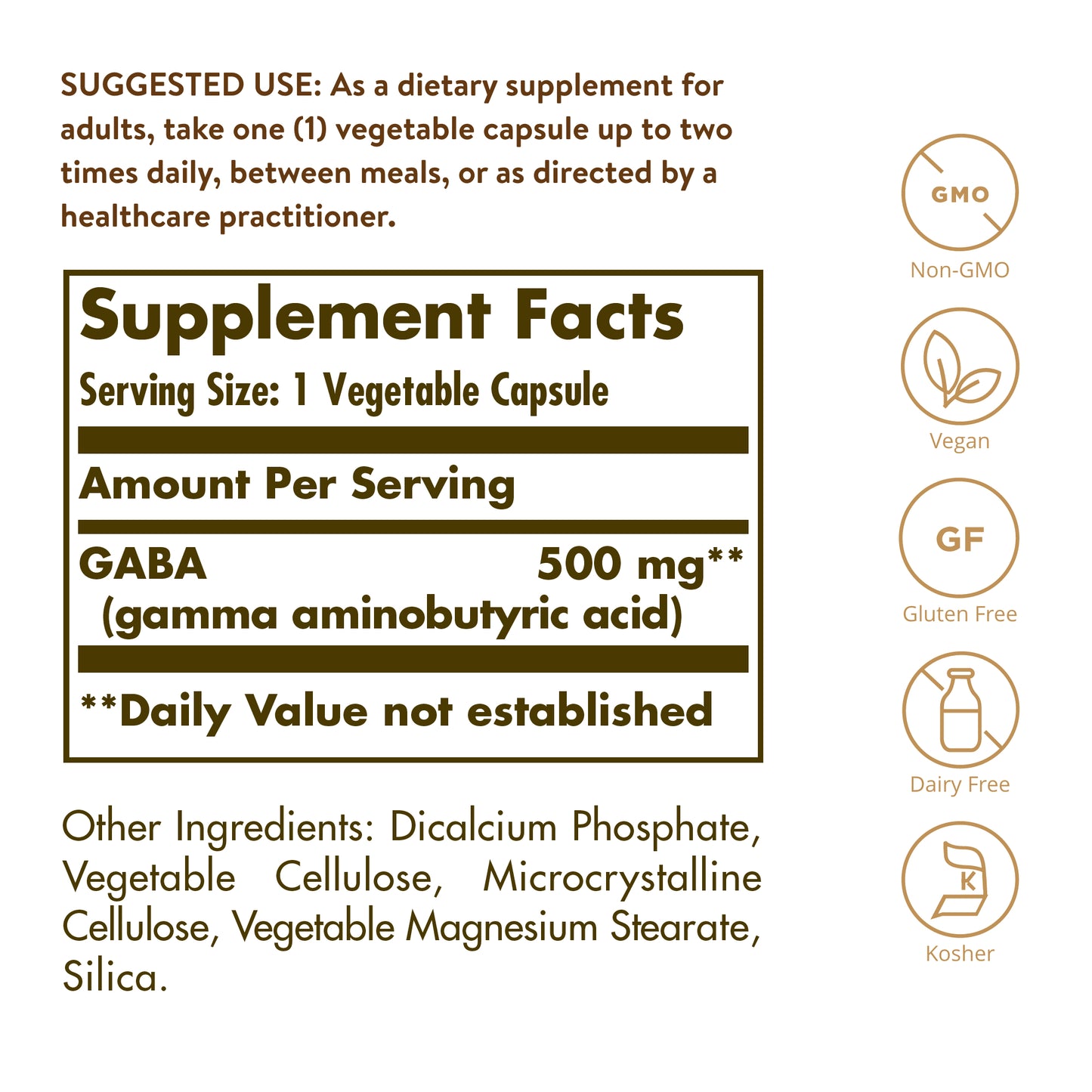 GABA 500 mg Vegetable Capsules, 100 ct