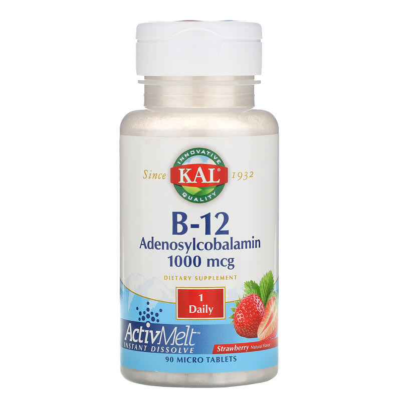 B-12 Adenosylcobalamin, Strawberry, 1,000 mcg, 90 Micro Tablets