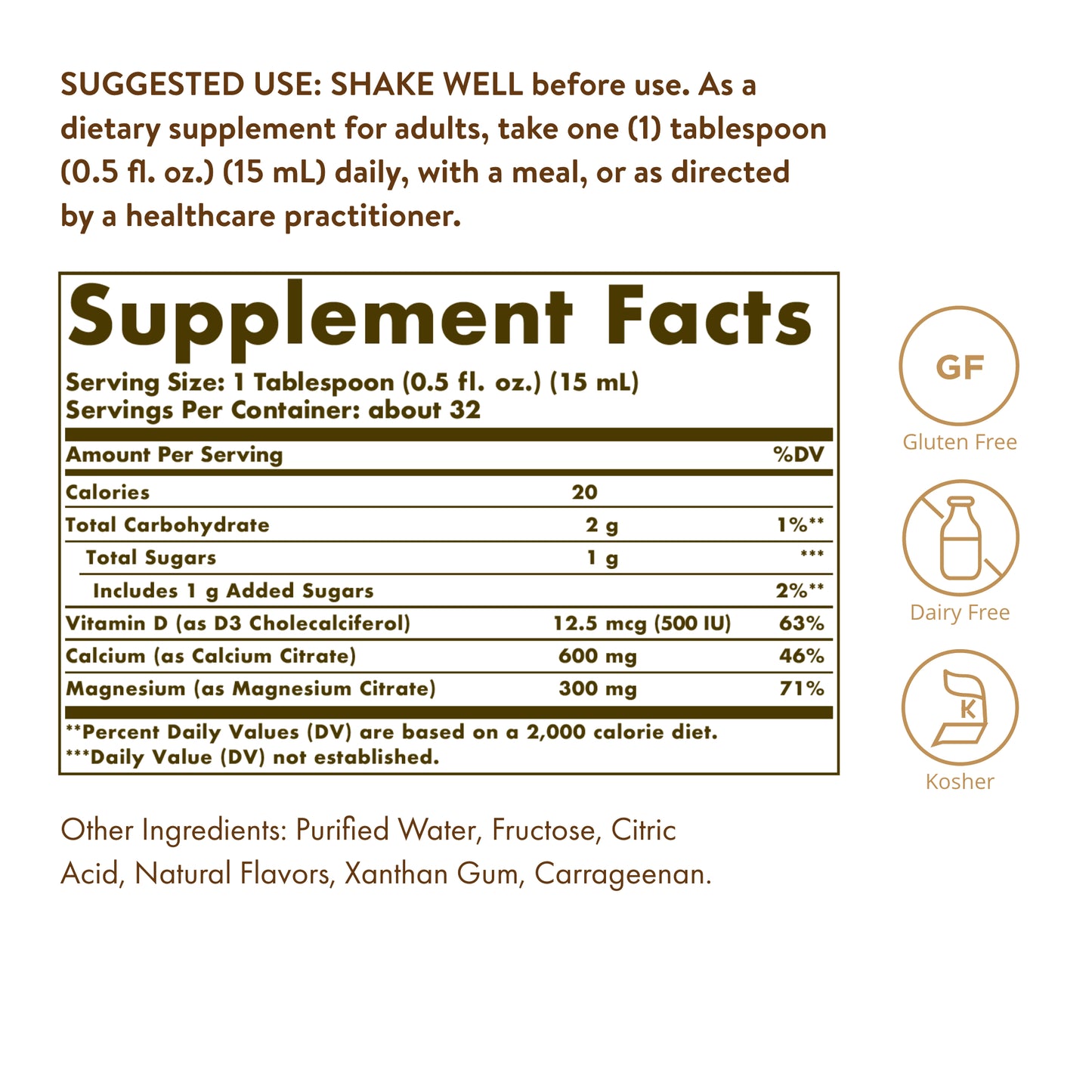 Liquid Calcium Magnesium Citrate with Vitamin D3 - BLUEBERRY FLAVORED, 16 oz