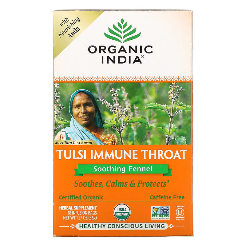 Tulsi Immune Throat, Soothing Fennel, Caffeine-Free, 18 Infusion Bags, 1.27 oz (36 g)