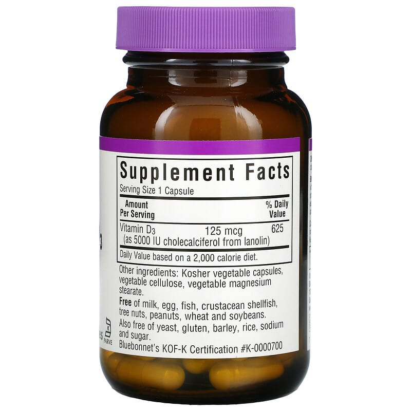 Vitamin D3, 125 mcg (5,000 IU), 60 Vegetable Capsules