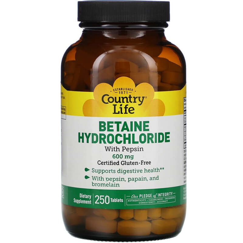Betaine Hydrochloride with Pepsin, 600 mg, 250 Tablets