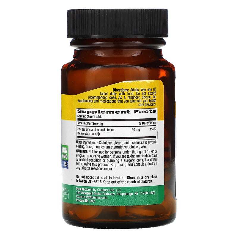 Chelated Zinc, 50 mg, 100 Tablets