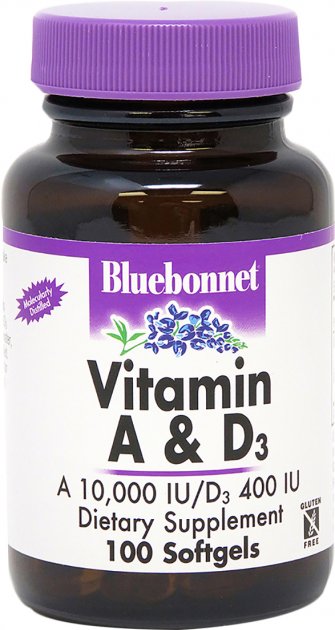 Bluebonnet Nutrition, Vitamin A & D3, 10,000 mcg, 100 Softgels