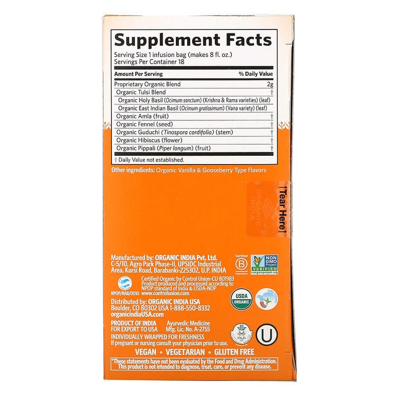 Tulsi Immune Throat, Soothing Fennel, Caffeine-Free, 18 Infusion Bags, 1.27 oz (36 g)