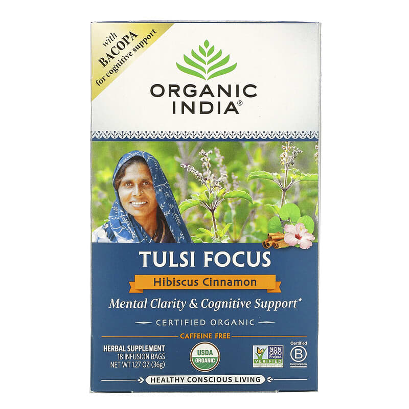 Tulsi Focus with Bacopa, Hibiscus Cinnamon, Caffeine Free, 18 Infusion Bags, 1.27 oz (36 g)