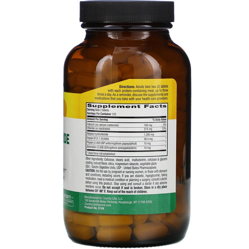 Betaine Hydrochloride with Pepsin, 600 mg, 250 Tablets