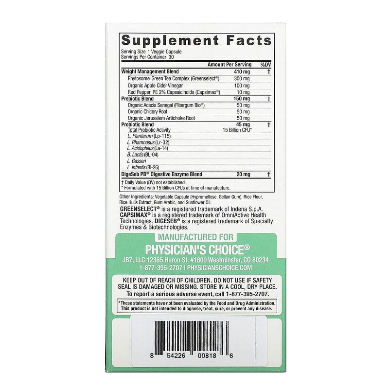 Thin 30 Probiotic, 15 Billion CFUs, 30 Veggie Capsules