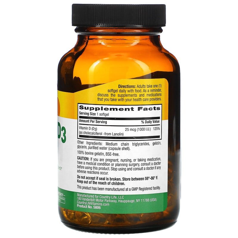 Vitamin D3, 25 mcg (1,000 I.U.), 200 Softgels