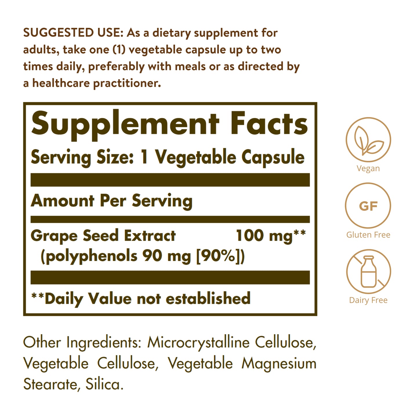 Grape Seed Extract 100 mg Vegetable Capsules, 60 ct