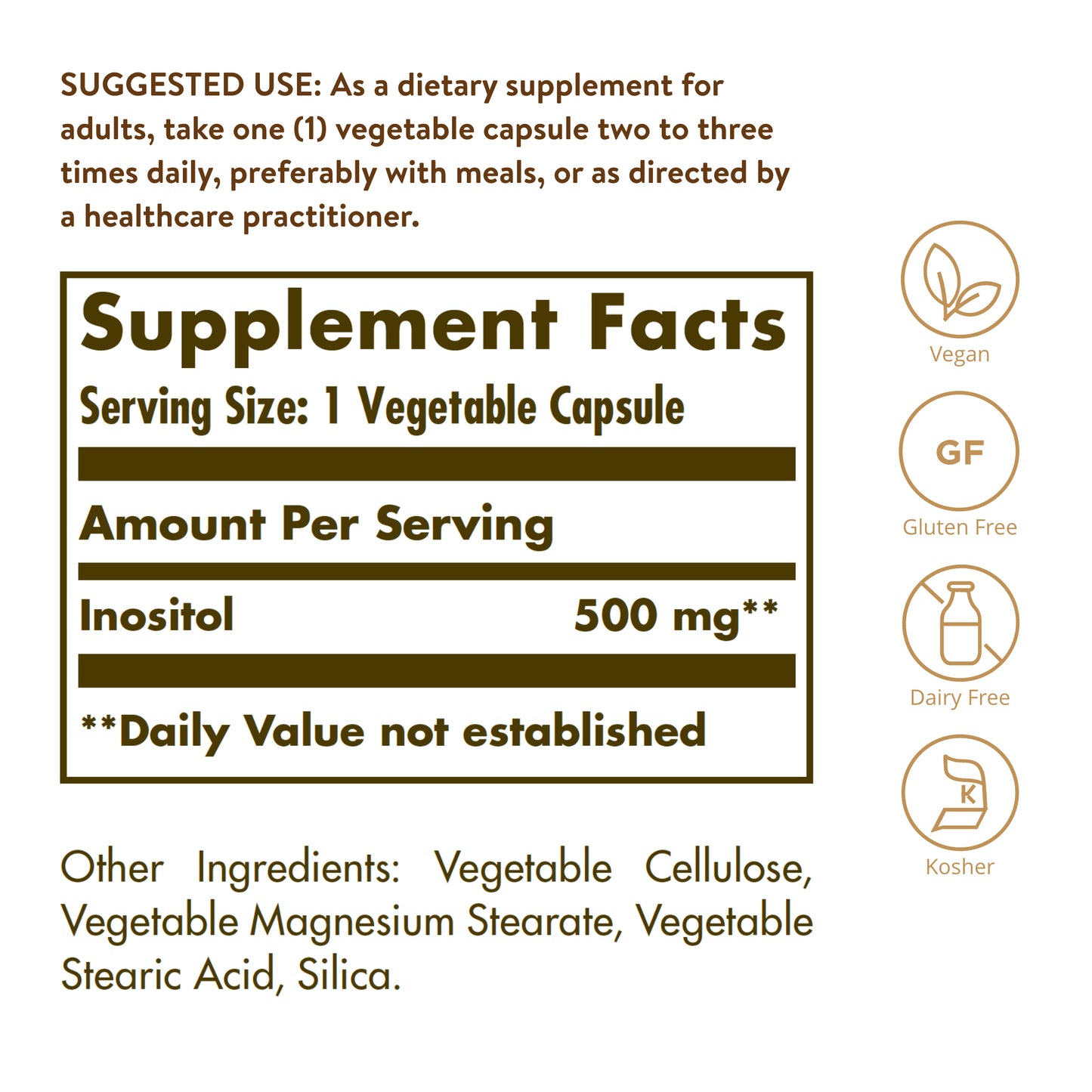 Inositol 500 mg Vegetable Capsules, 100 ct