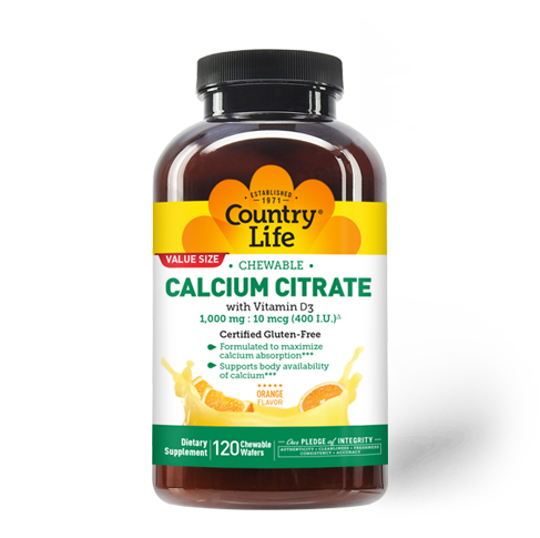 Country Life Calcium Citrate 1,000mg (400 I.U) 120 Chewable Wafers