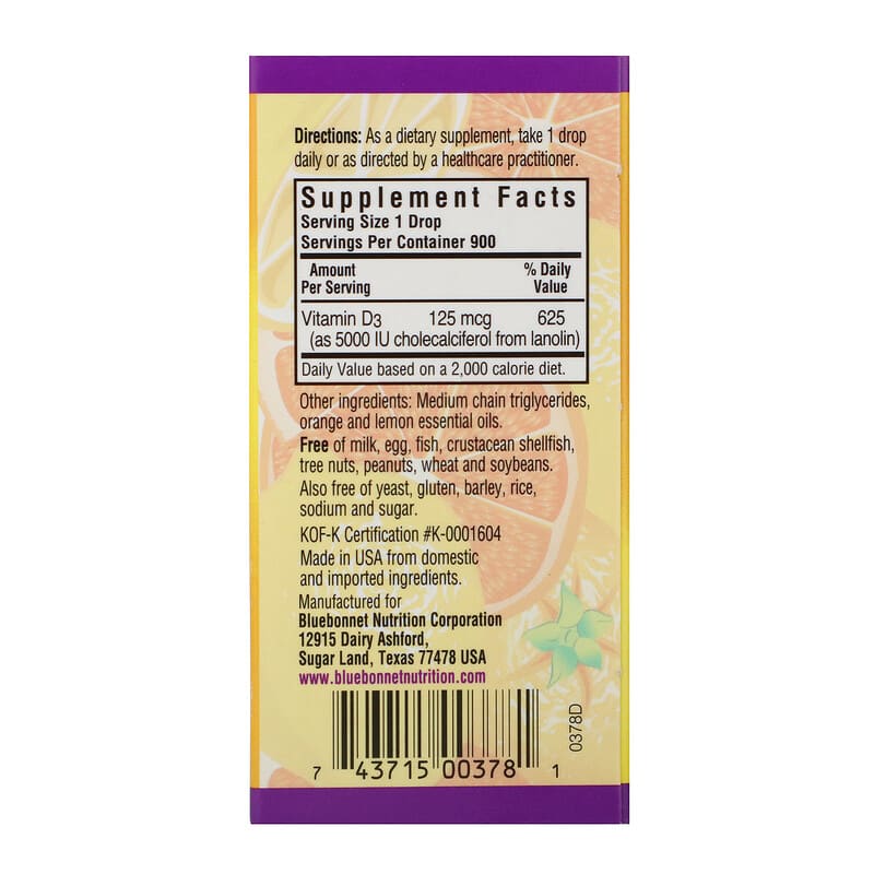 Liquid Vitamin D3 Drops 5000 IU, Natural Citrus Flavor, 1 Fl Oz