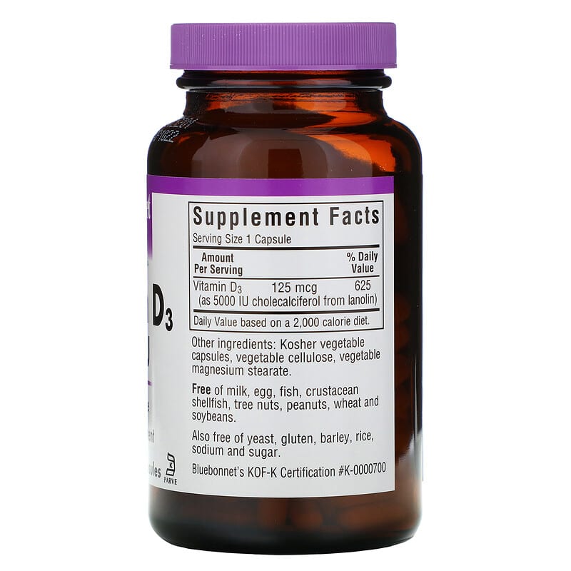 Vitamin D3, 125 mcg (5000 IU), 120 Vegetable Capsules
