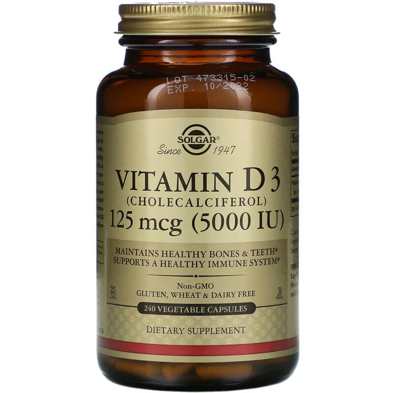 Vitamin D3 (Cholecalciferol), 125 mcg (5,000 IU), 240 Vegetable Capsules