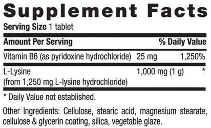VITAMINS L-LYSINE 1000MG W/B-6, 100 TAB