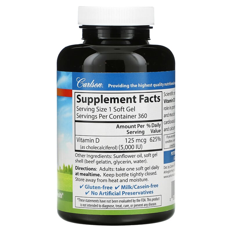Vitamin D3, 125 mcg (5,000 IU), 360 Soft Gels