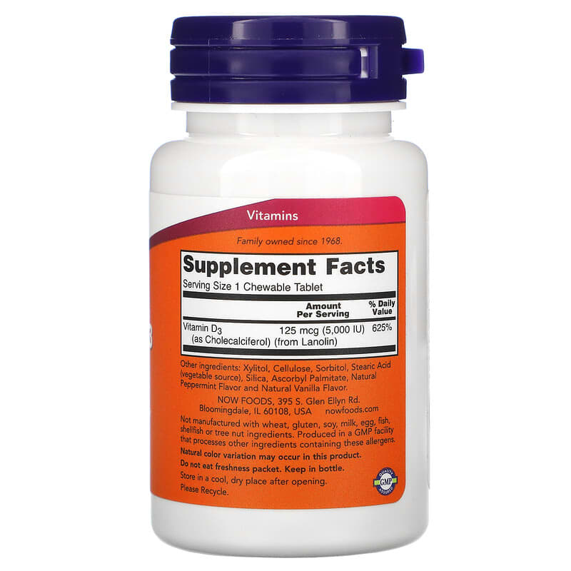 Chewable Vitamin D-3, Natural Mint, 5,000 IU, 120 Chewables
