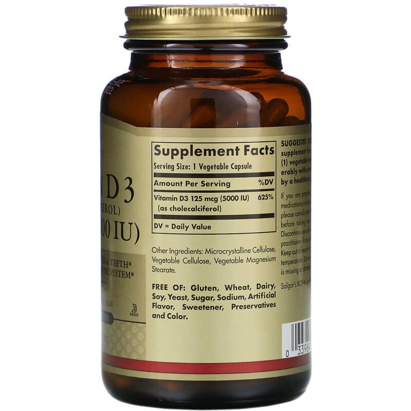 Vitamin D3 (Cholecalciferol), 125 mcg (5,000 IU), 240 Vegetable Capsules