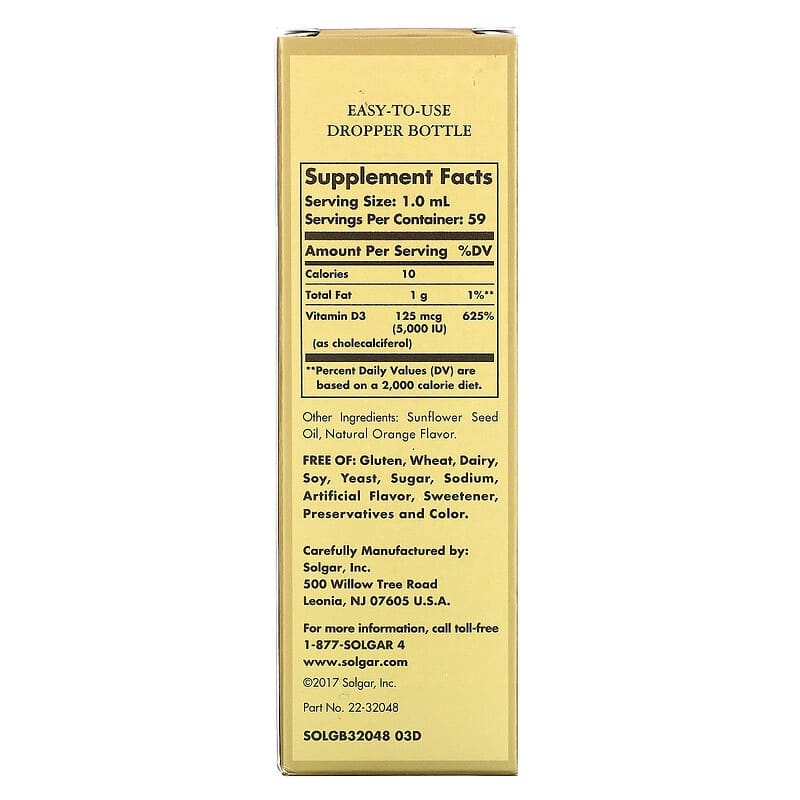 Liquid Vitamin D3, Natural Orange Flavor, 125 mcg (5,000 IU), 2 fl oz (59 ml)