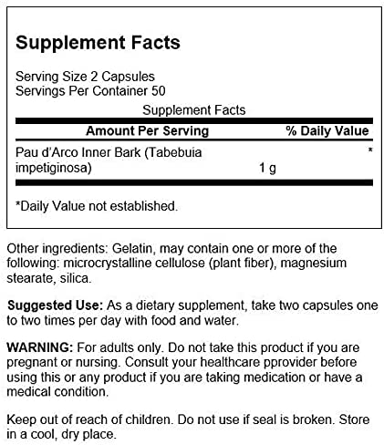 PAU d'Arco 500 Milligrams 100 Capsules