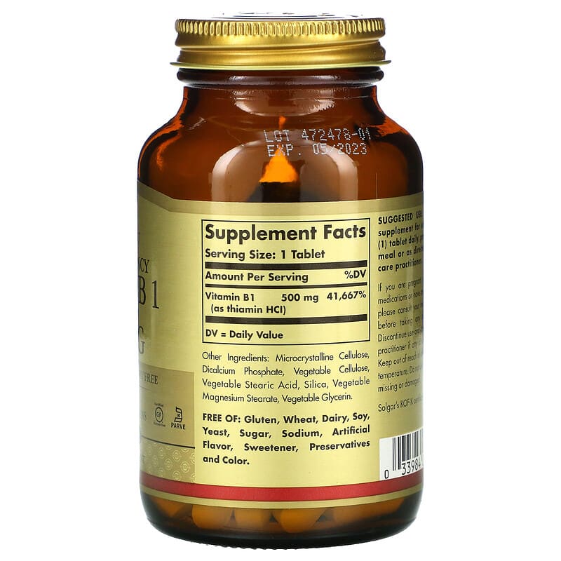 Vitamin B1, 500 mg, 100 Tablets