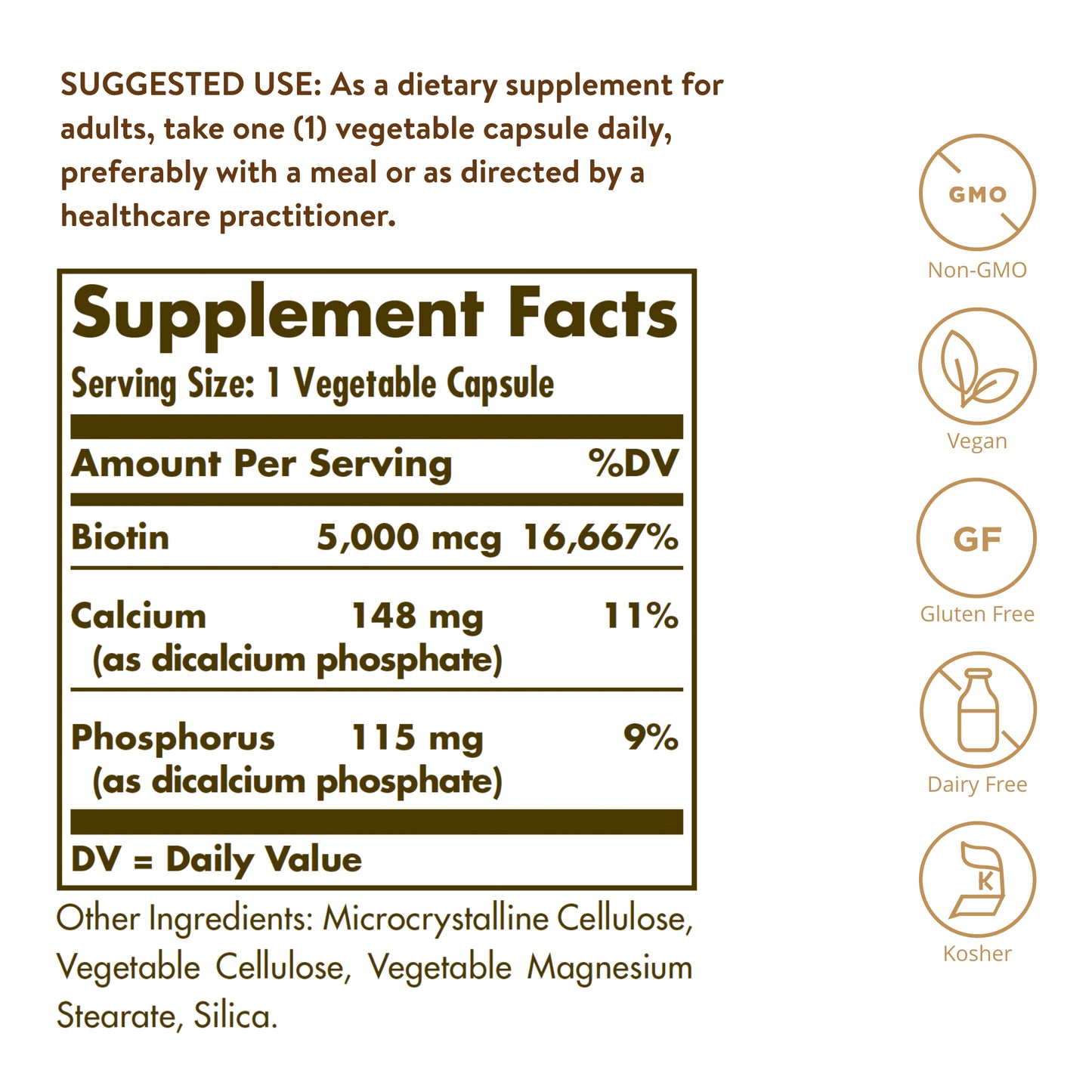 Biotin 5000 mcg Vegetable Capsules, 50 ct