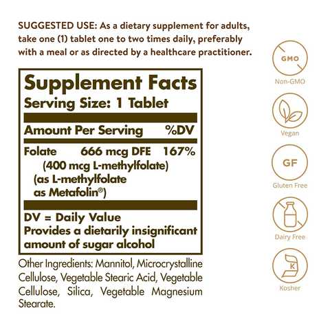 Folate as Metafolin, 400 mcg, 50 Tablets