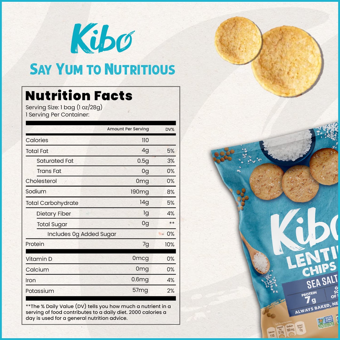Sea Salt Flavor Gluten Free Non GMO Plant Based Lentil Chips 1oz