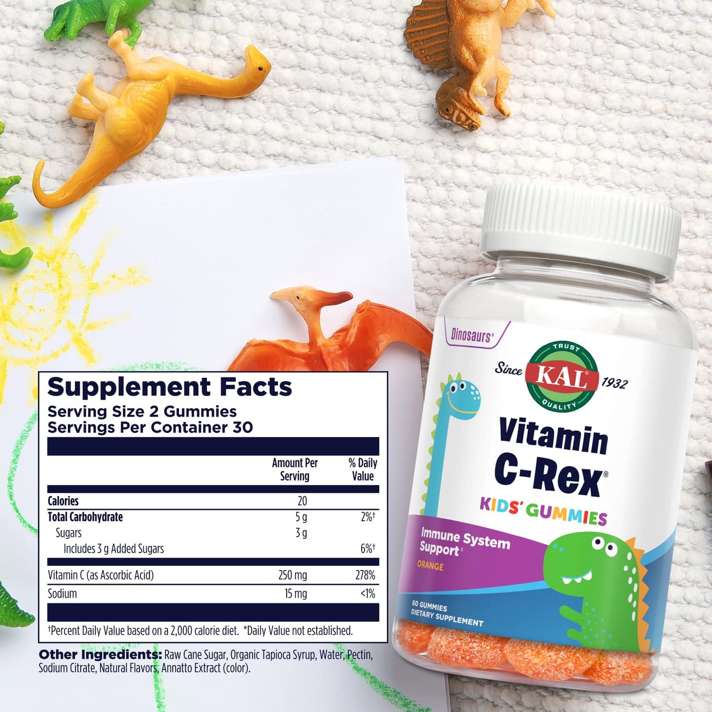 C-Rex Kids’ Gummies, Vitamin C Gummies for Kids, 30 Servings, 60 Gummies