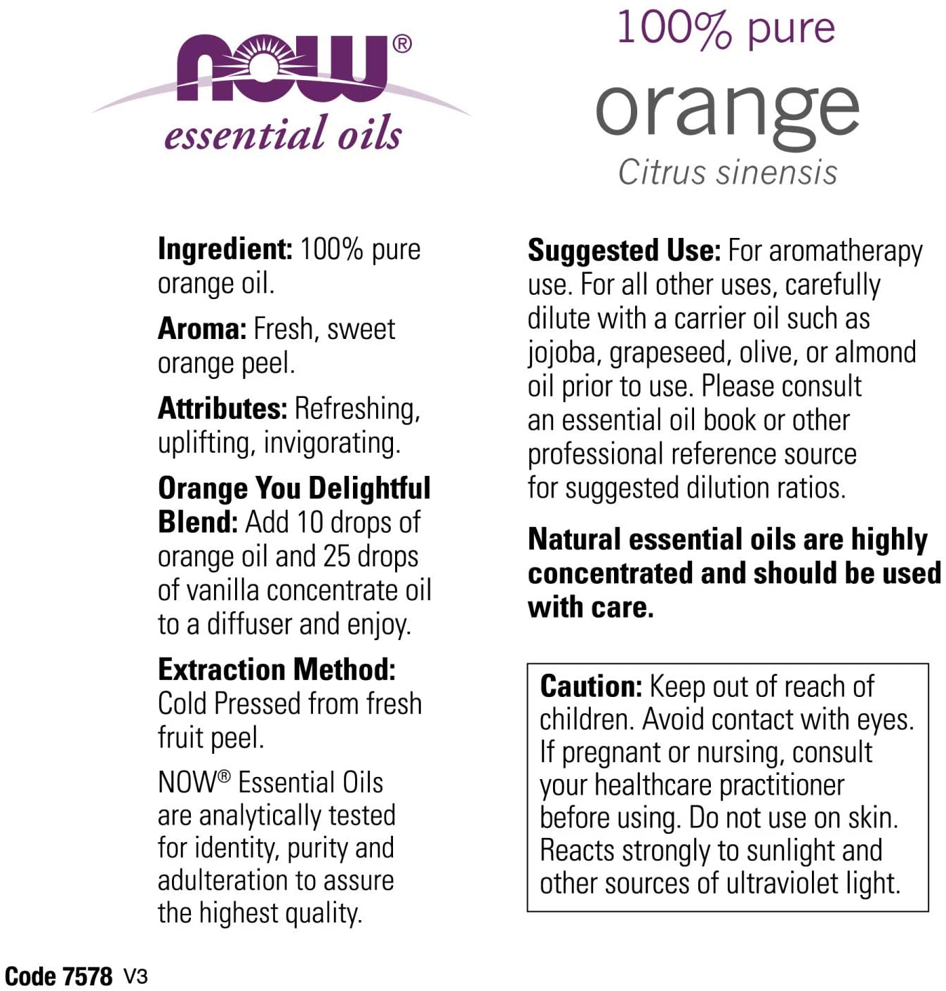 Now Essential Oils Orange 100%pure 118ml
