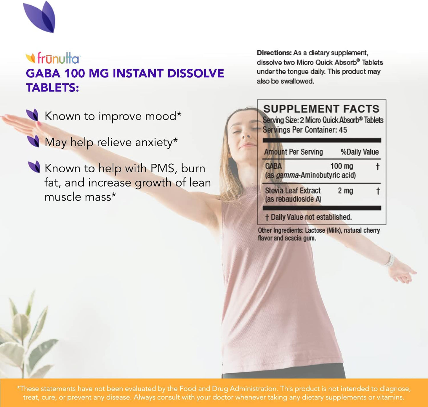 GABA Under The Tongue Instant Dissolve Tablets - 100 mg x 90 Tablets