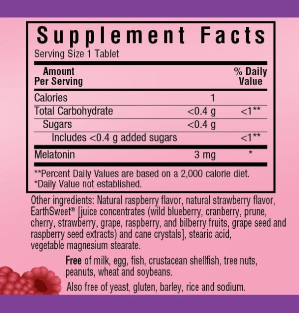 EarthSweet Chewables, Melatonin, Natural Raspberry Flavor, 3 mg, 60 Chewable Tablets
