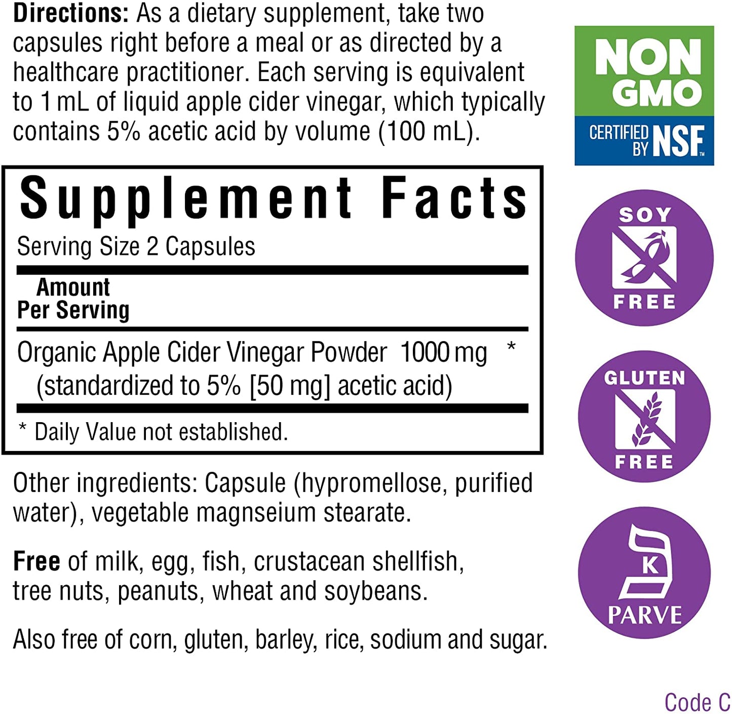 Apple Cider Vinegar, 60 Vegetable Capsules