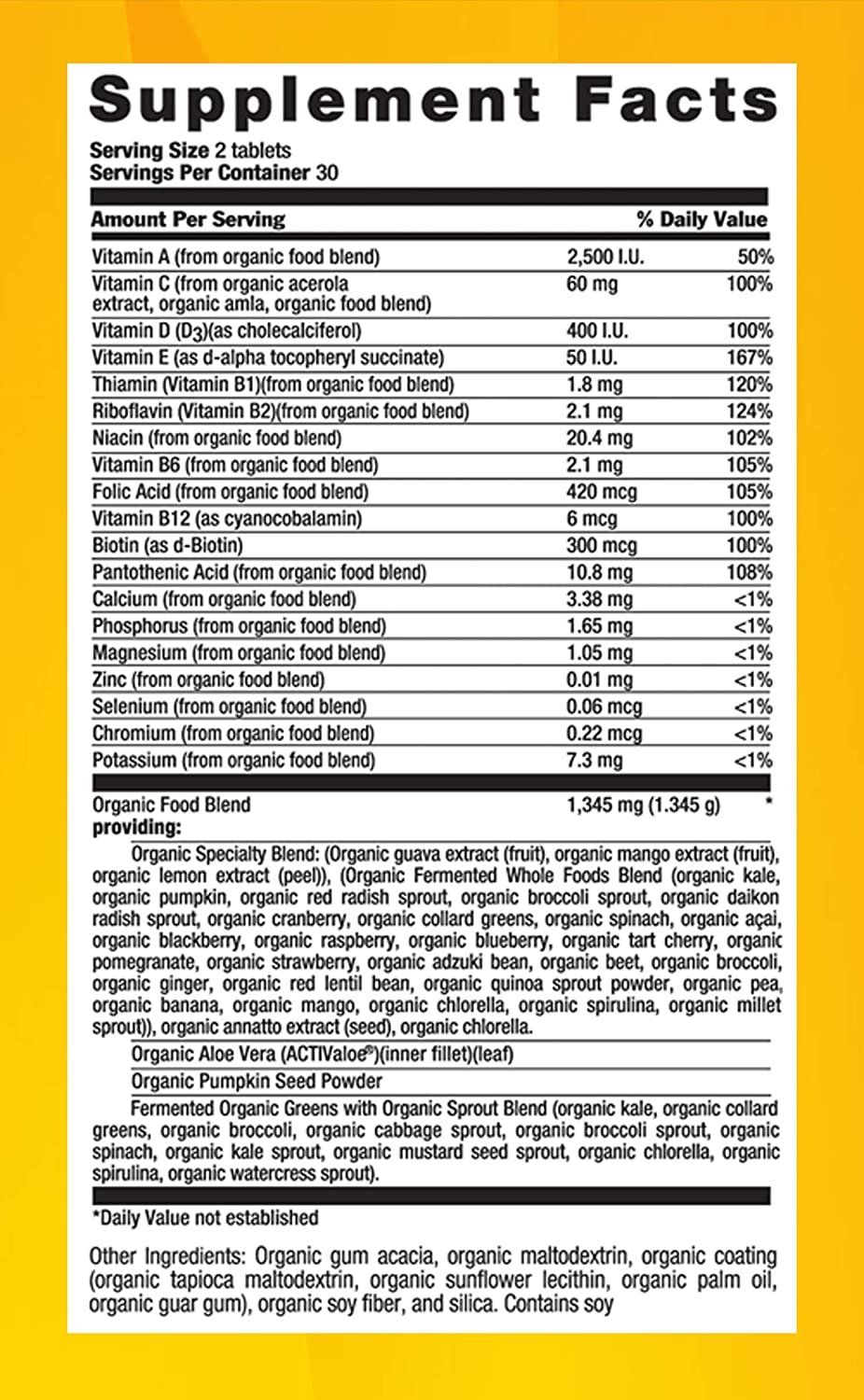 Realfood Organics - Men's Daily Nutrition Multivitamin - 60 Easy-to-Swallow Tablets