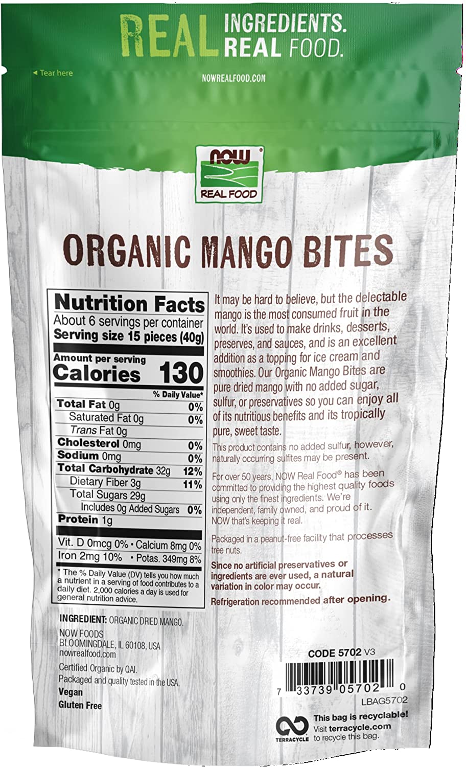 Now Real Food Mango Bites Organic 227g