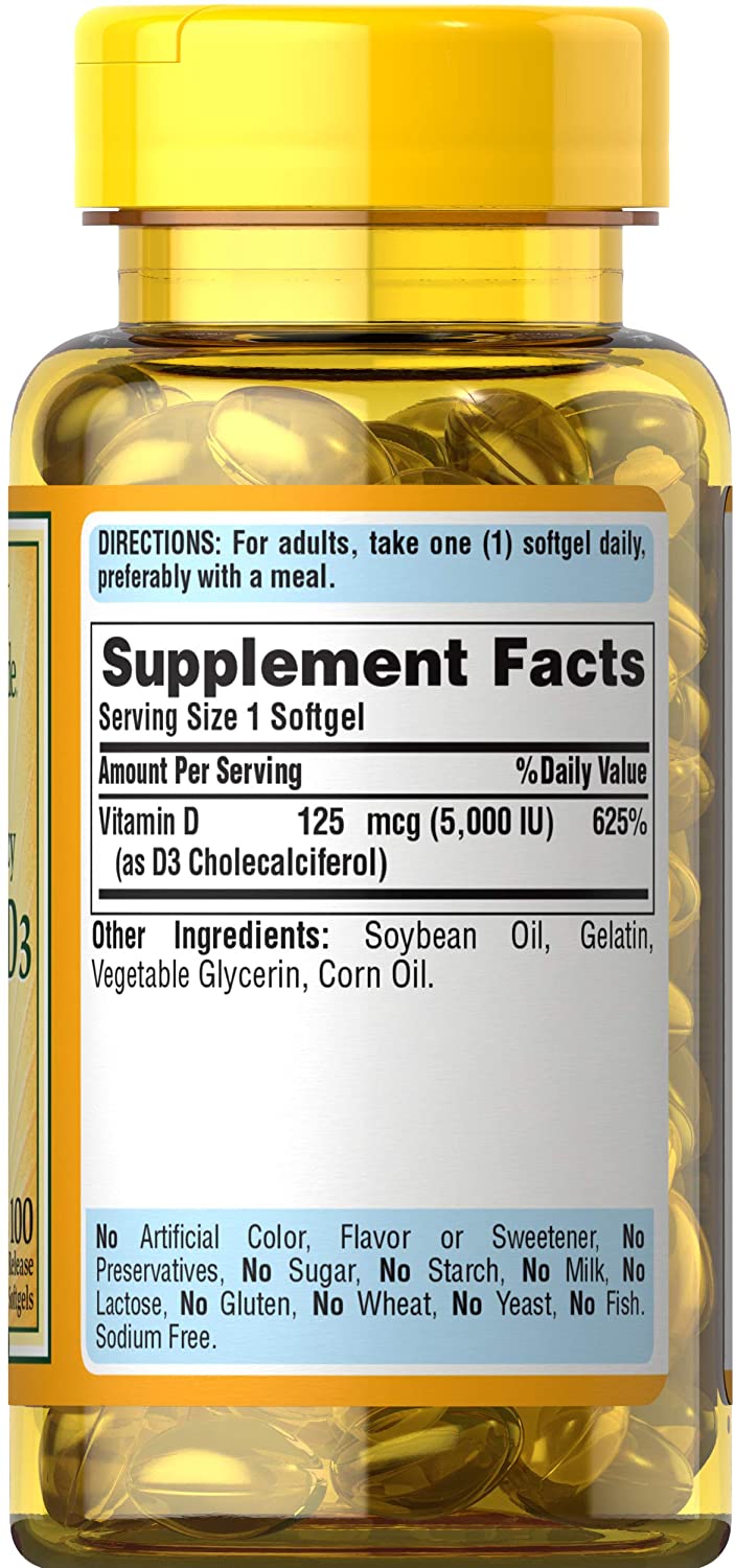 Vitamin D3 125 Mcg (5000 IU) 100 Softgels