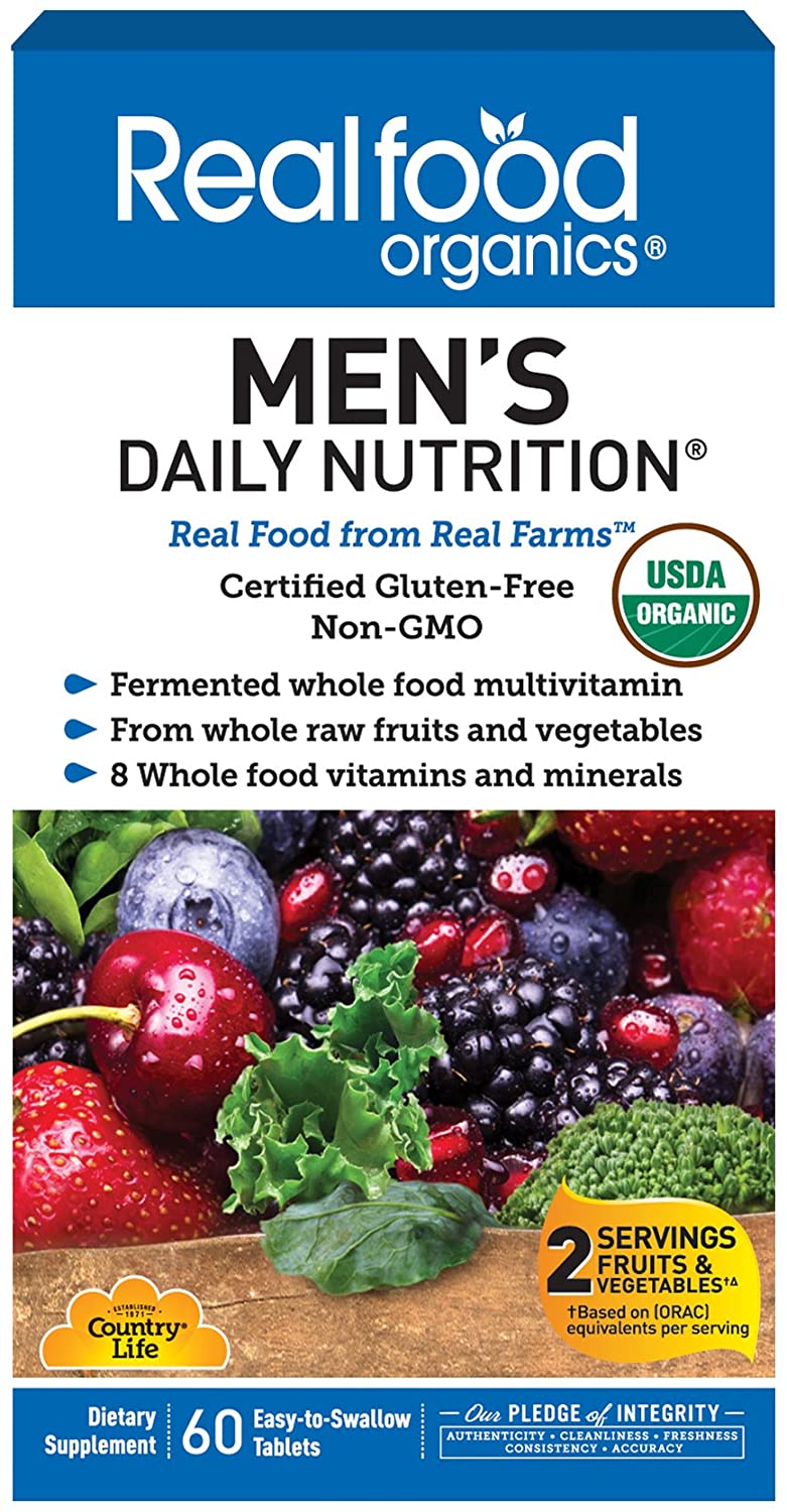 Realfood Organics - Men's Daily Nutrition Multivitamin - 60 Easy-to-Swallow Tablets