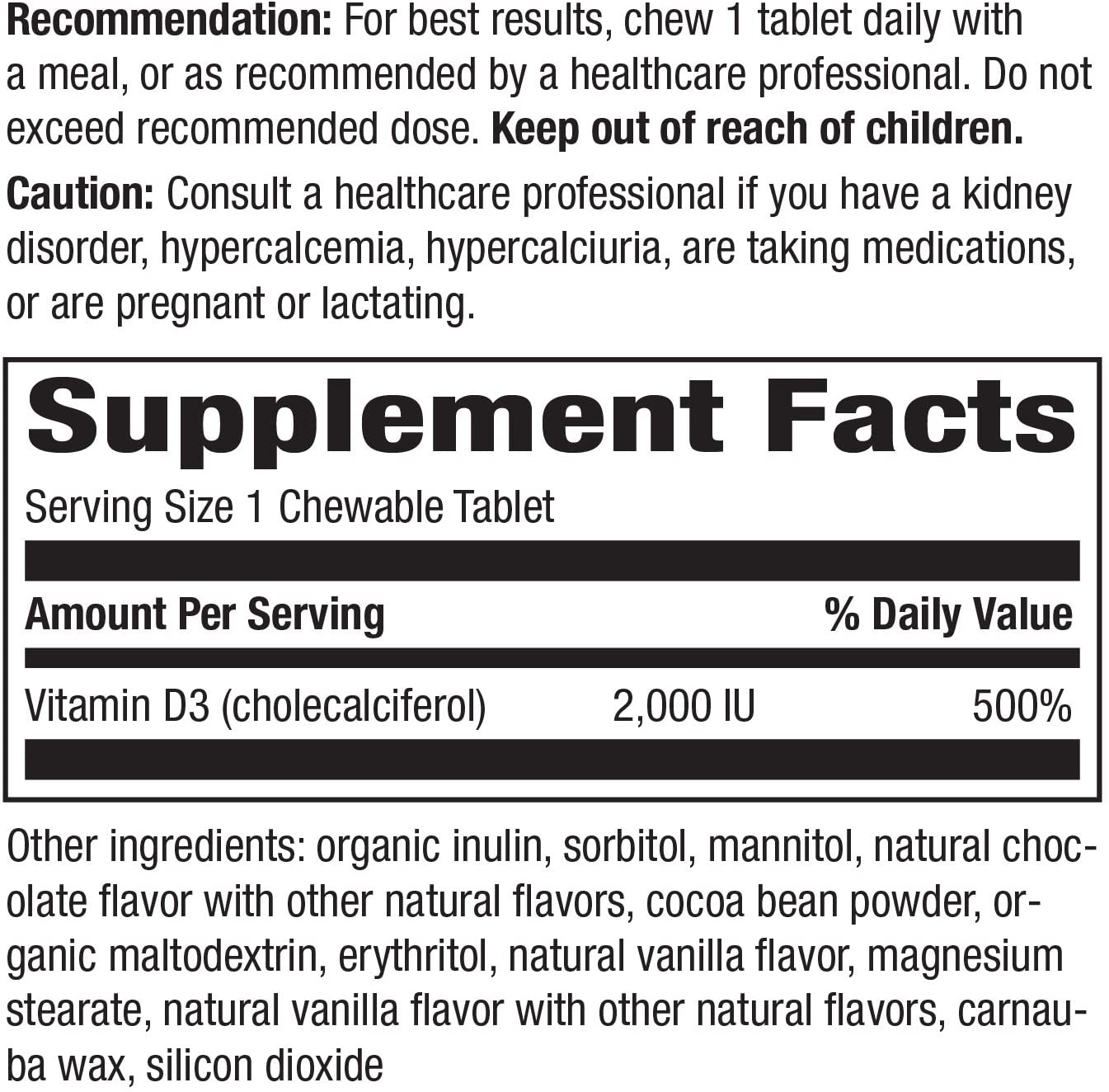Vitamin D3 Extra Strength, Sugar-Free, Chocolate Flavored, 90 Chewables