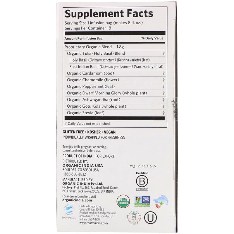 Tulsi Tea, Sleep, Caffeine Free, 18 Infusion Bags, 1.14 oz (32.4 g)