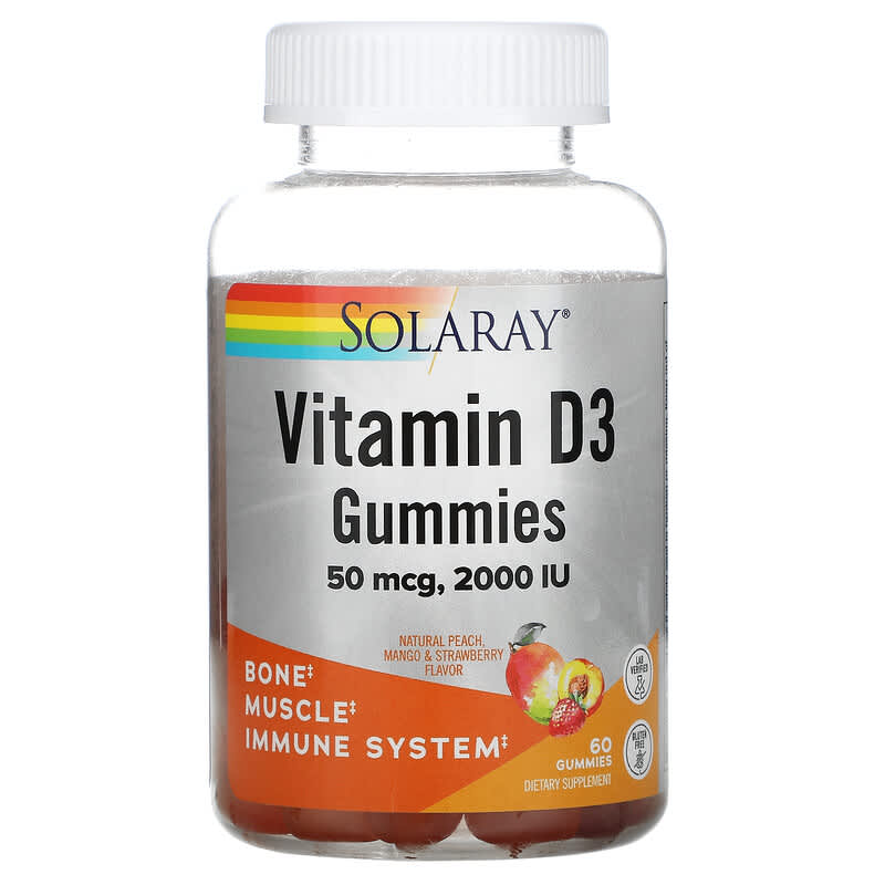 Vitamin D3 Gummies, Natural Peach, Mango, & Strawberry, 25 mcg (1,000 IU), 60 Gummies