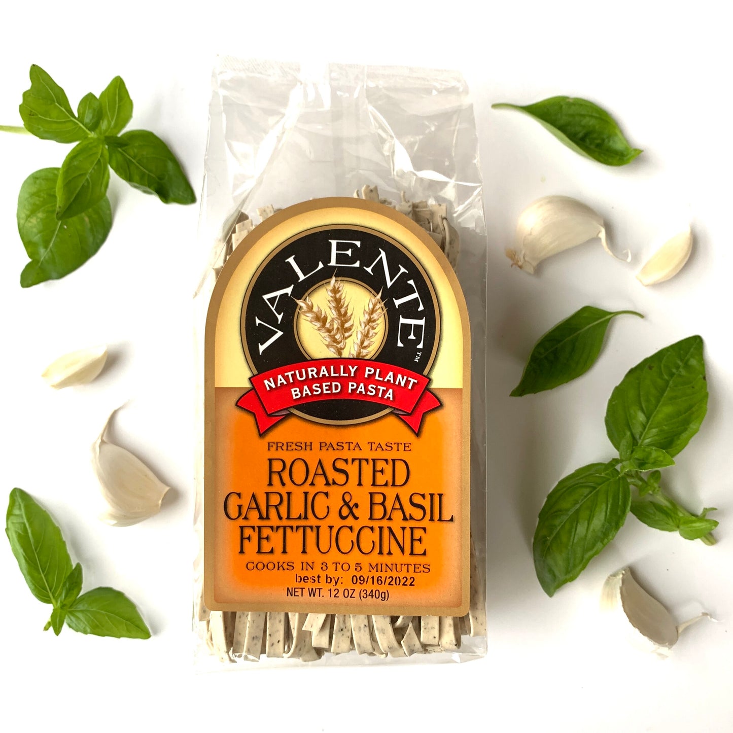 Valence Naturally Plant Based Pasta Roasted Garlic & Basil Fettuccine 12oz 340g
