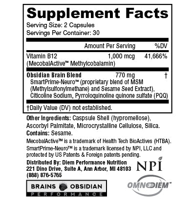Obsidian Brain with SmartPrime-Neuro 60 Capsules