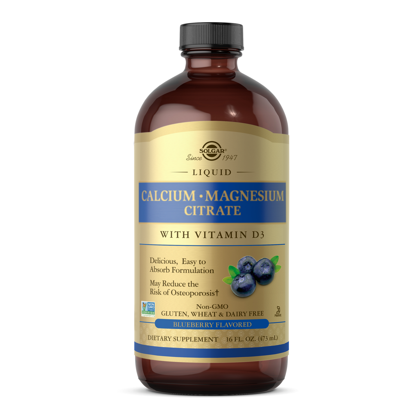 Liquid Calcium Magnesium Citrate with Vitamin D3 - BLUEBERRY FLAVORED, 16 oz