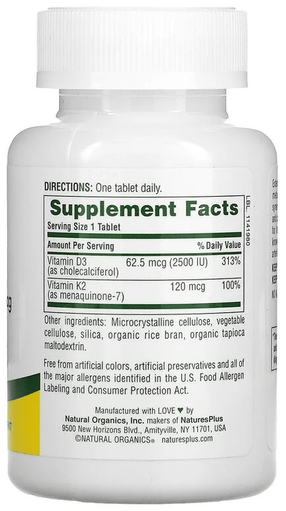 NaturesPlus® Vitamin D3 & K2, 90 Capsules